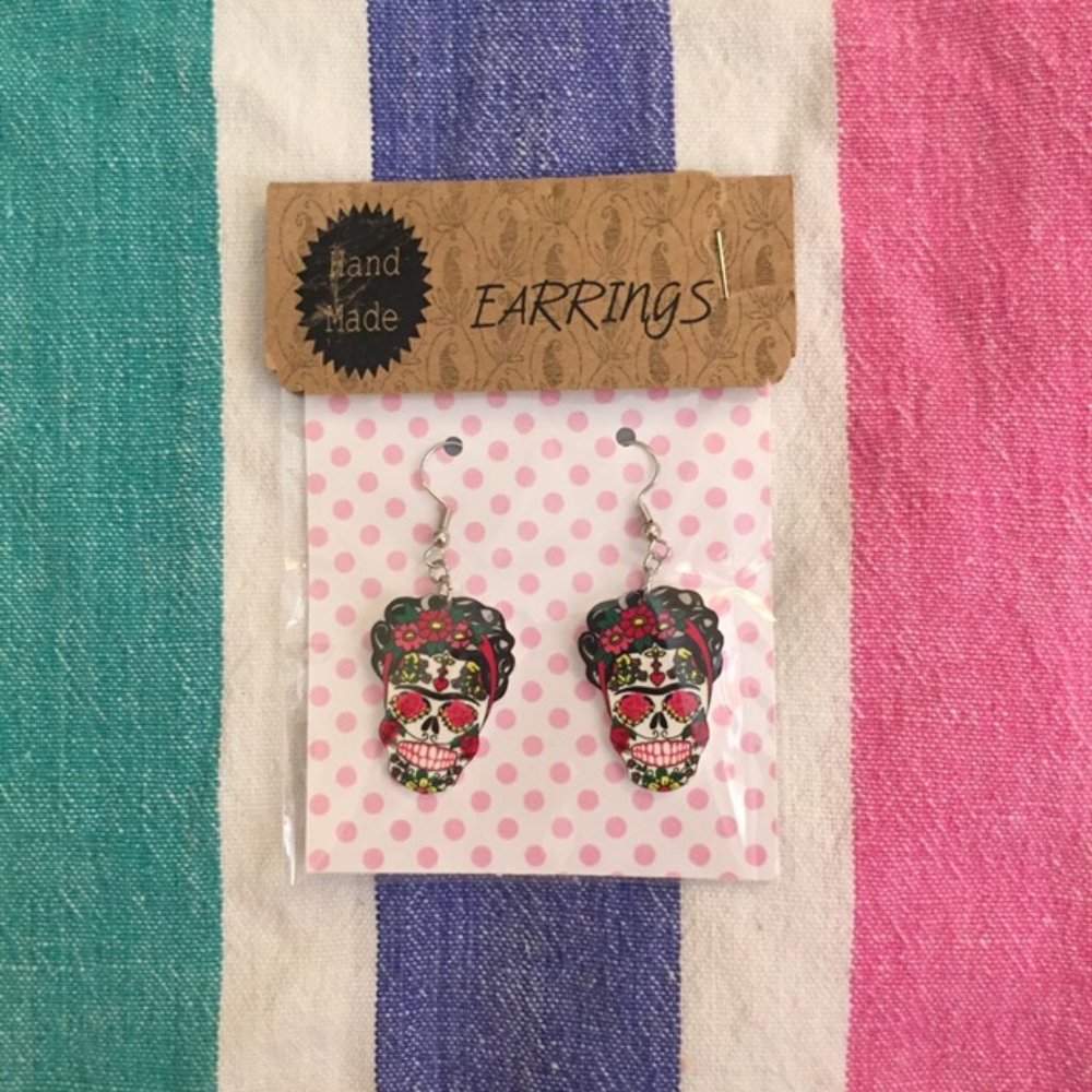 Frida Kahlo Mexican Calavera Dangle Earrings
